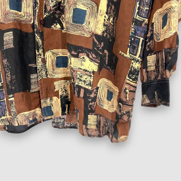 90s Vintage Jazzman 100% Silk Abstract Button Up Shirt Men’s XL - Picture 3 of 5